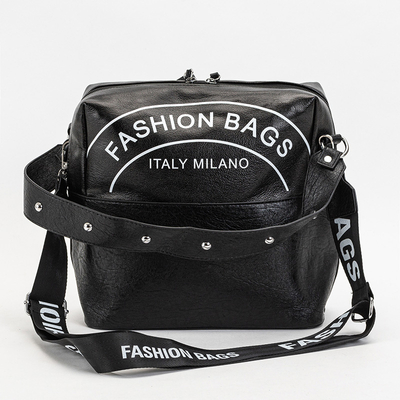 Schwarze Damenhandtasche mit weißen Aufschriften - Accessoires