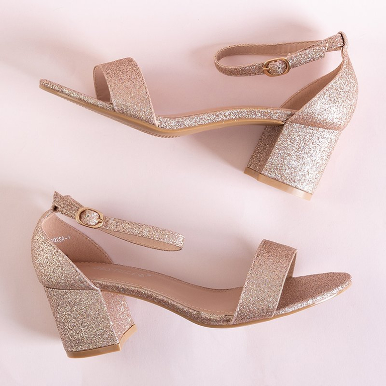 Rosa - Gold Damen Brokatsandalen auf niedrigem Pfosten Brossina - Schuhe