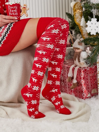 Royalfashion Weihnachts-Kniestrümpfe für Damen in Rot