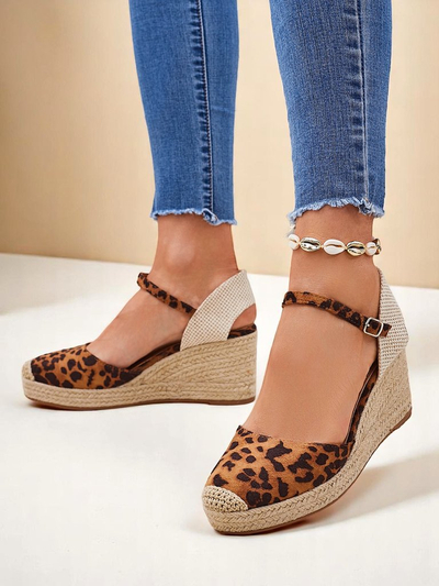 Aurelia Leopard Royalfashion Damen Keilabsätze Öko-Leder Camel
