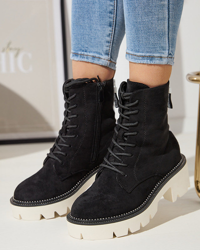 Schwarze Damenstiefel auf niedrigem Pfosten Savet - Footwear
