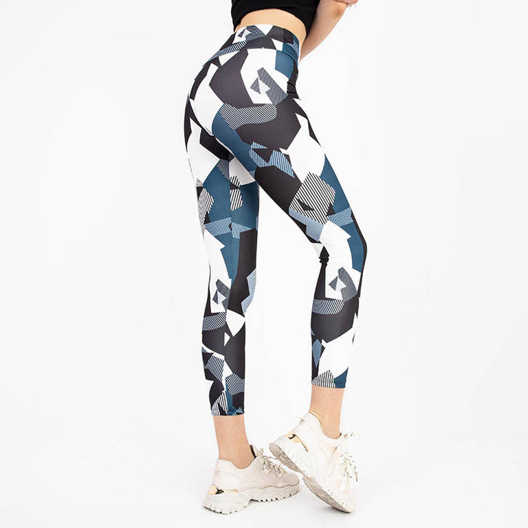 Marineblaue Damen-Leggings mit geometrischem Muster - Kleidung