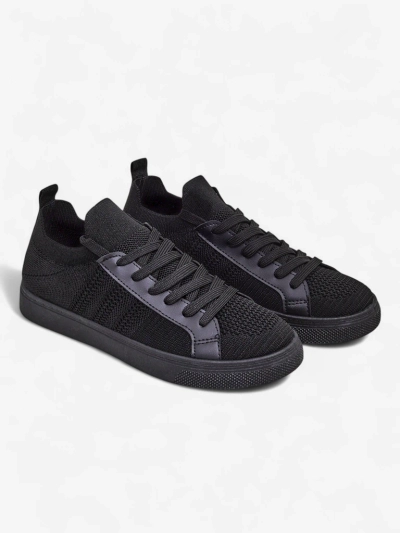 Damen-Sneakers Livia Nero - schwarze Stoff- und Öko-Leder-Turnschuhe mit flacher Sohle