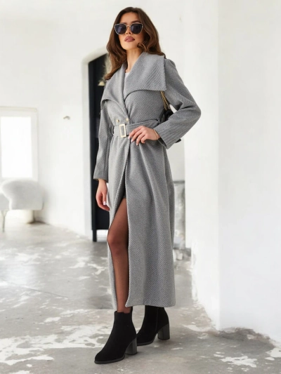 Royalfashion Damen-Maxi-Mantel mit Gürtel