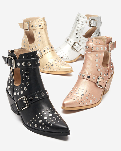 Rosa-goldene Stiletto-Stiefel mit Strass Farrcy- Footwear