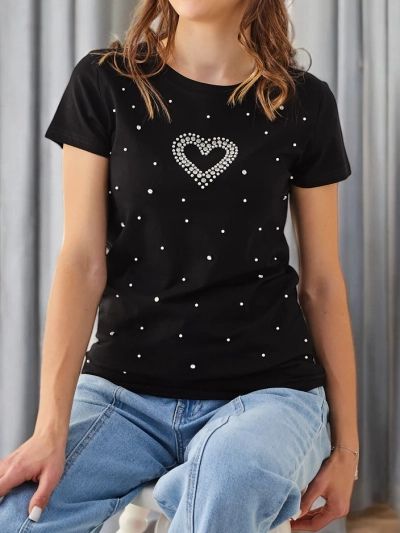 Royalfashion Damen Baumwoll-T-Shirt mit einem Perlenherz