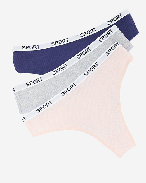 Темно-сині жіночі трусики стринги в рубчик - Нижня білизна