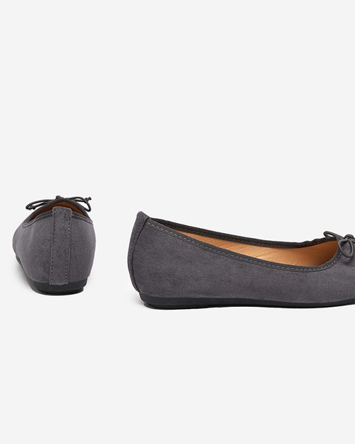 Темно-сірі еко-замшеві балерини з бантом Viassi. Взуття