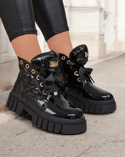 Royalfashion Gesteppte lackierte Damenstiefel schwarz Alefro