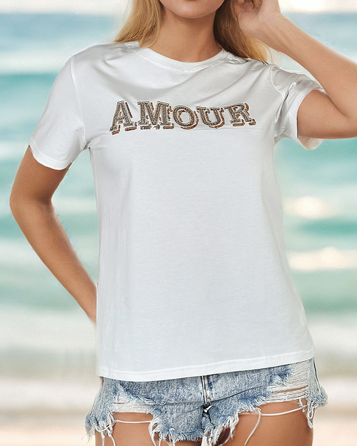 Royalfashion Жіноча блуза з кольоровим принтом та паєтками