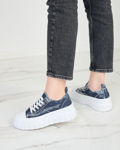 Marineblaue Damen-Sneaker a'la Jeans auf der Resi-Plattform - Schuhe