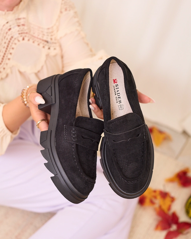 Royalfashion Schwarz Damen durchbrochene Mokassins Lace Glide