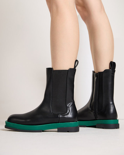 Hohe Damenstiefel mit eckiger Kappe in Schwarz und Grün Litepi - Schuhe