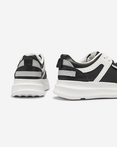 Öko-Leder Damen schwarze Freizeit Sportschuhe mit weißen Einsätzen Netiris - Schuhe