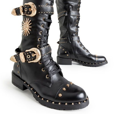 Schwarze Stiefel mit goldenen Ornamenten Antanasia - Footwear