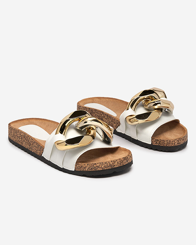 Athenis Bianco Damen Sandalen Royalfashion – Öko-Leder, goldene Kette