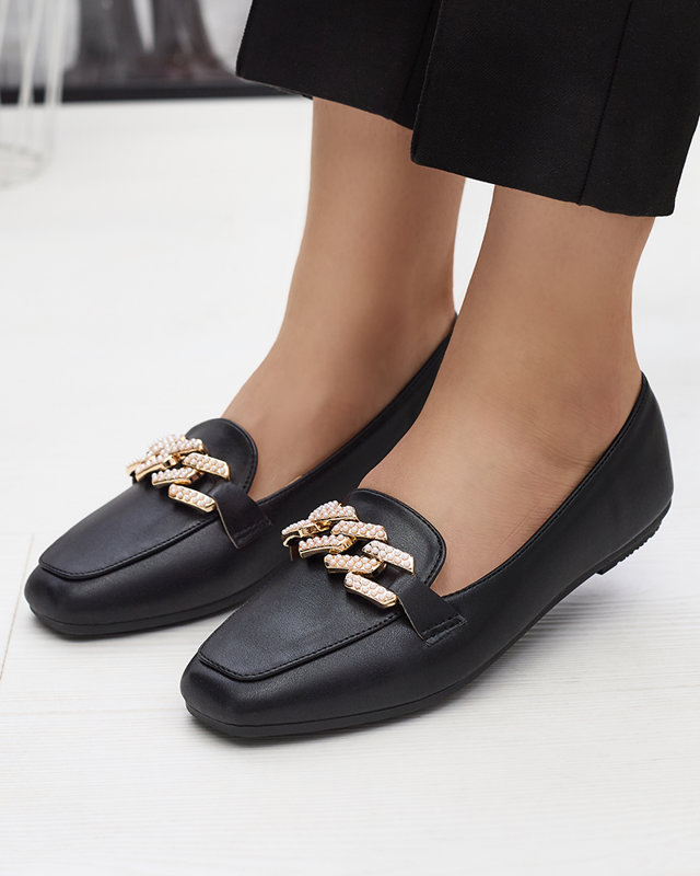 Schwarze Damen-Slipper mit Perlenverzierung Krelizo - Schuhe