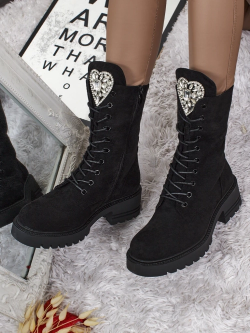 Еко замшеві шнуровані жіночі ботільйони Emelune