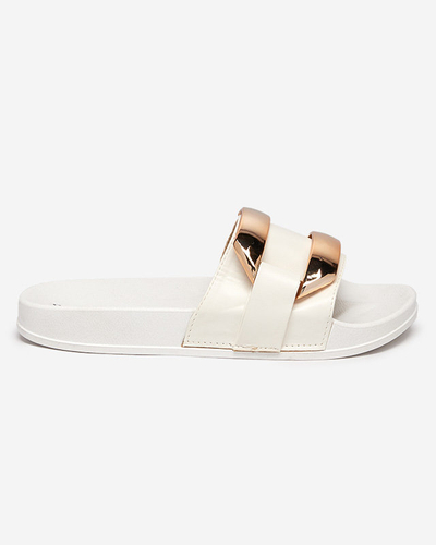Weiße Damenhausschuhe mit goldenem Serina-Ornament - Schuhe