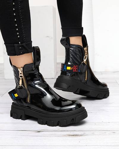 Schwarz lackierte Damenstiefel Osallu- Obuwie