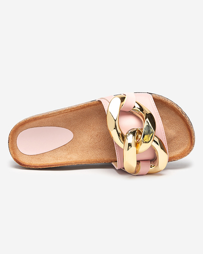 Damen Pantoletten Atalanta Royalfashion mit Kette – hellrosa Öko-Leder