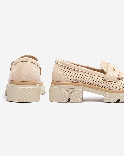 Beige durchbrochene Damenmokassins mit fester Sohle Ejina - Footwear