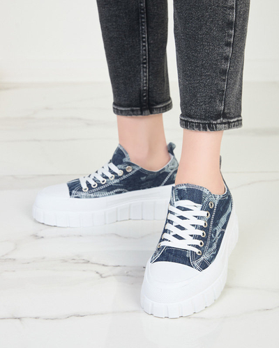 Marineblaue Damen-Sneaker a'la Jeans auf der Resi-Plattform - Schuhe
