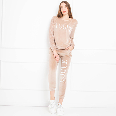 Beige Velours-Trainingsanzug-Set für Damen - Kleidung