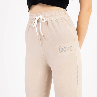 Beige Stoffhose für Damen mit Abzeichen - Kleidung
