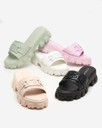 Жіночі шльопанці в м'ятному кольорі на грубій підошві Inza