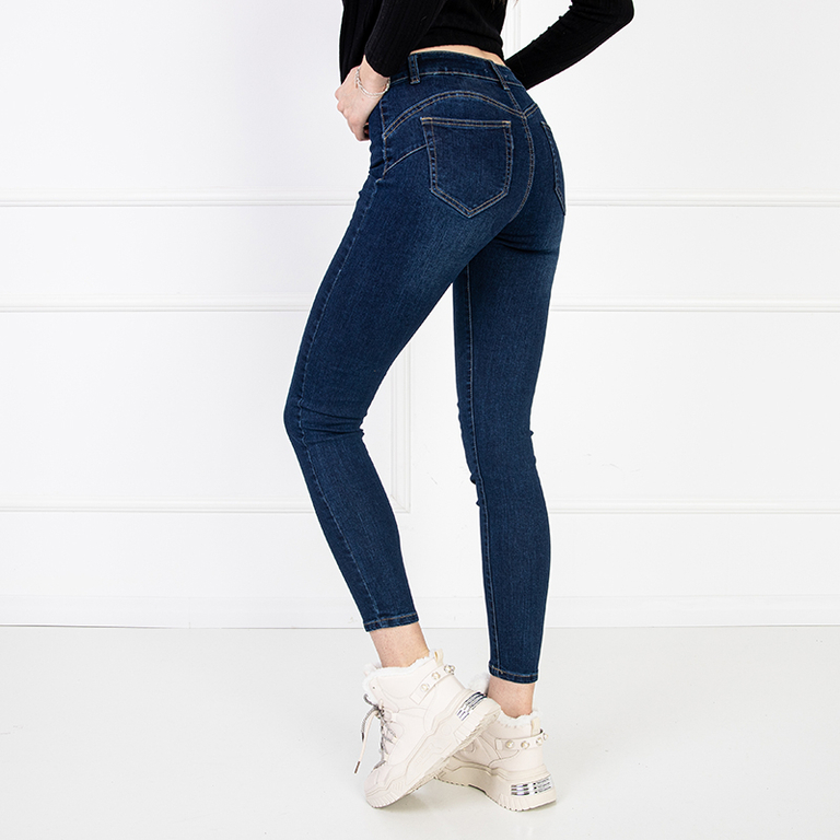Marineblaue Paperbag-Jeans für Damen - Kleidung