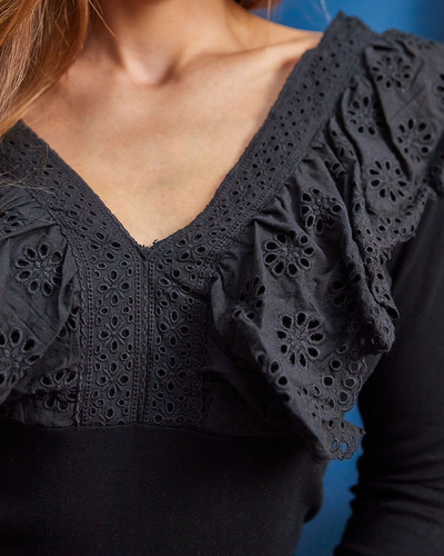 Royalfashion Schwarze Damenbluse mit Spitze