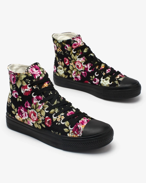 Жіночі високі чорні кеди Royalfashion з принтом у різнокольорові квіти Fahenna