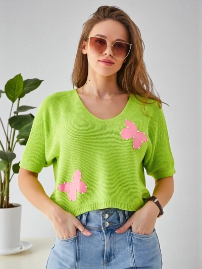 Royalfashion Damen Baumwollkurzpullover mit Schmetterlingen