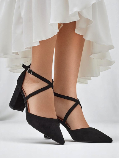 Royalfashion Damen‑Pumps aus Öko‑Kunstwildleder mit Kanastru‑Riemen