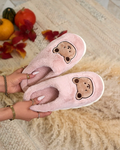 Royalfashion Lila Damenpantoffeln mit Teddybär Hettres