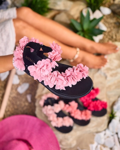 Royalfashion Rosa Damensandalen mit Blumen Alferroy