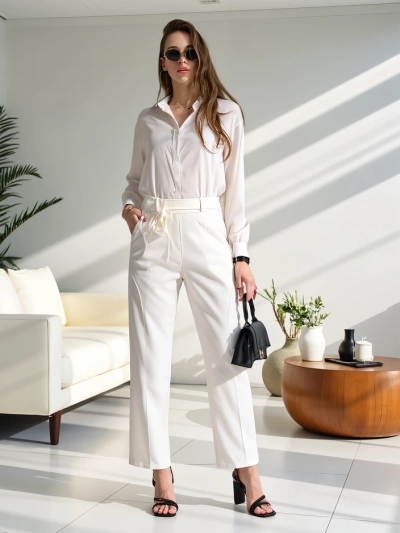 Royalfashion Viskose gerade Damenhose mit Blume