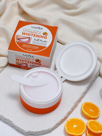 Sadoer Whitening Zahnaufhellungspulver entfernt Flecken von Kaffee, Tee und Tabak mit Vit C