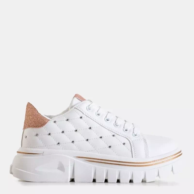 OUTLET Weiße Damen-Sneaker mit goldenem Glitzer-Einsatz Jemen - Schuhe