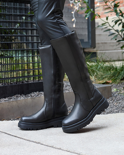Schwarzer kniehoher Damenstiefel aus Ökoleder Roterika - Schuhe