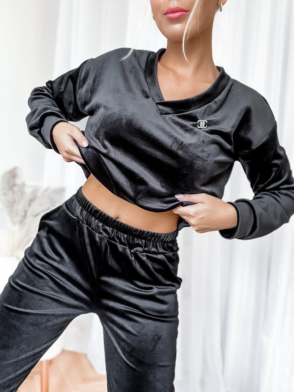 Schwarzes Velours-Trainingsanzug-Set für Damen - Kleidung