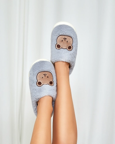 Royalfashion Blaue Damen-Pelzpantoffeln mit Teddybär Hettres