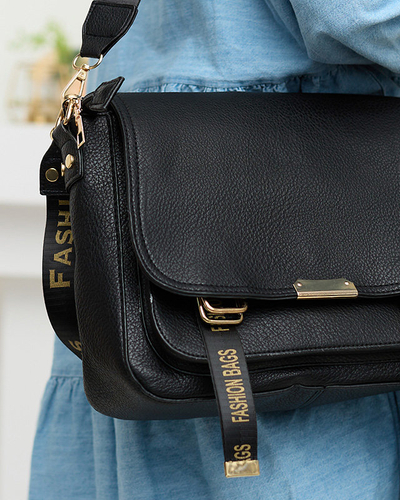 Damenhandtasche in Schwarz und Gold mit Streifen mit Inschriften - Accessoires