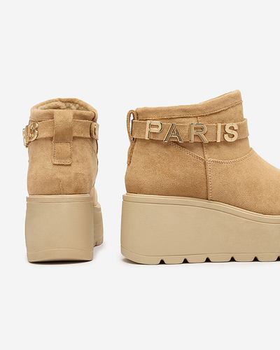 Royalfashion Hellbraune Damenschuhe a'la Schneestiefel mit Ornament Parisela