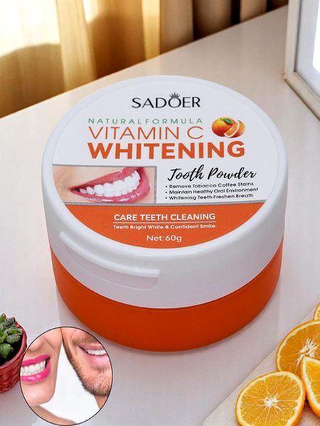 Sadoer Whitening Zahnaufhellungspulver entfernt Flecken von Kaffee, Tee und Tabak mit Vit C
