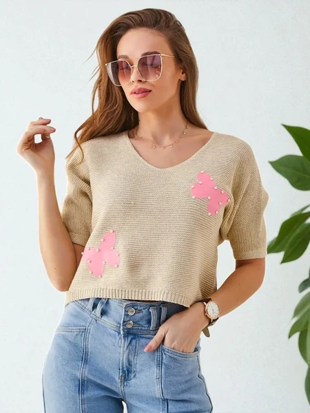 Royalfashion Damen Baumwollkurzpullover mit Schmetterlingen