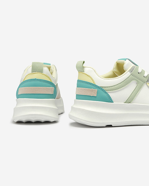 Жіночі повсякденні спортивні туфлі з екошкіри білого кольору із зеленими вставками Netiris - Взуття