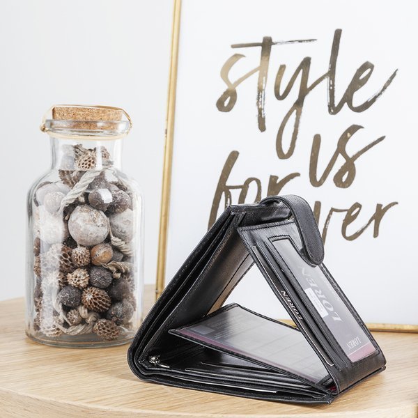 Schwarze Herrenbrieftasche mit Knopf - Brieftasche