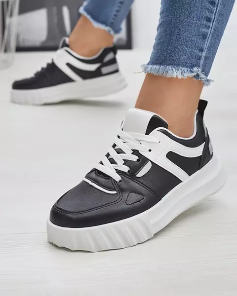 Öko-Leder Damen schwarze Freizeit Sportschuhe mit weißen Einsätzen Netiris - Schuhe